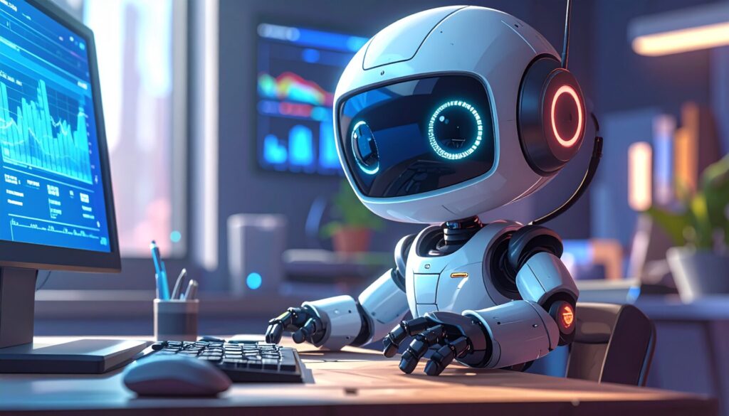 データを解析しているAIロボットのイメージ画像